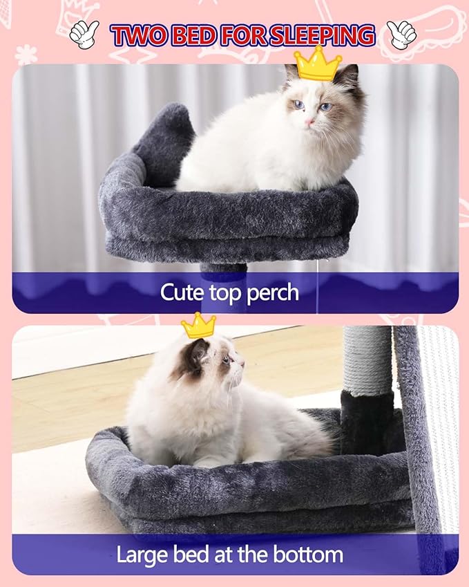 Cat Tree, Cat Tower with condo, Basket, Large Bed, Platform, Scratch Board, Cat Scratching Posts for Indoor Cats, Smoky Gray GCT002SG