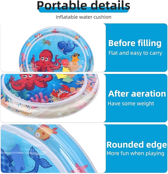 Interactive Sensory Water Play Mat for Cats & Kids - 2024 Cool Comfort Inflatable Tummy Time Mat with Thickened Water Sensor Technology (Round)