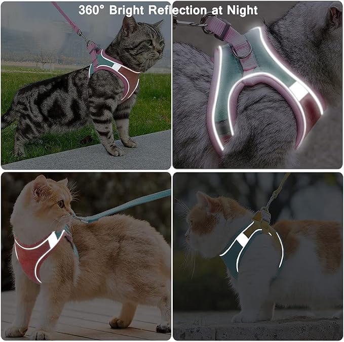 JSXD Cat Harness,Leash and Collar Set,Escape Proof Kitten Vest Harness for Walking,Easy Control Night Safe Pet Harness with Reflective Strap and Bell for Small Large Kitten,Fit for Puppy,Rabbit