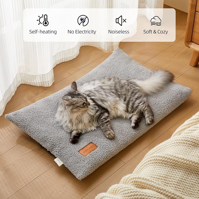 Self Warming Cat Bed Self Heating Cat Pad 29 x 19 inch Thermal Pet mat for Indoor Outdoor Pets Double Filled Cat Mat with Washable Removable Cover Non-Slip Bottom (Light Gray)