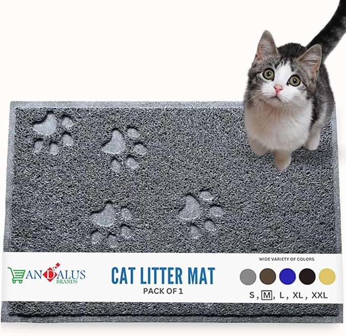 Andalus Medium Cat Litter Mat, Pack of 1 - Waterproof, Non-Slip & Easy to Clean Cat Litter Box Mat for Extra Efficient Pet Litter-Trapping, Grey (23.5” X 15.75”)