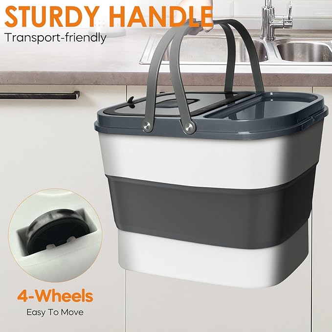 35lbs Dog Food Storage Container, Collapsible Dog Food Container, Wheels, Handle, Airtight Pet Food Storage Container, Scoop, 1L Small Dry Food Pail For Dog Cat Bird Food