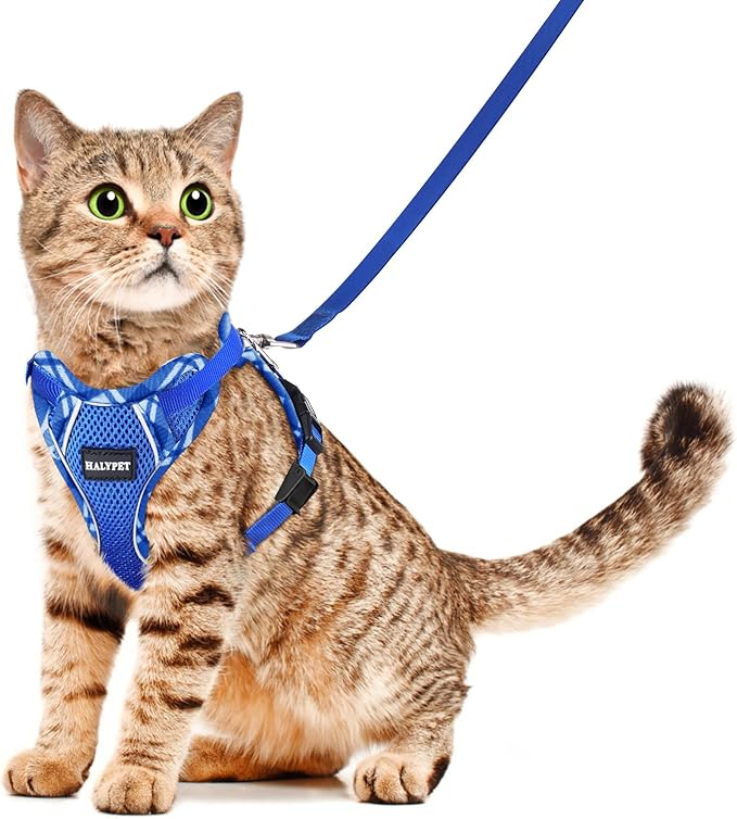 Halypet Cat Harness and Leash Set [H500 Pro Escape Proof Cat Harness for Walking, Adjustable Breathable Soft Travel Cat Leash, Reflective Strips Kitten Harness