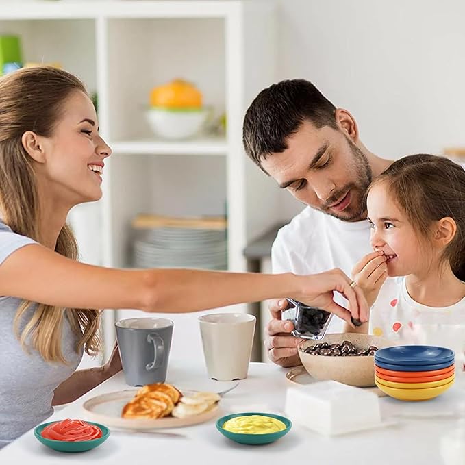 4 Inch Soy Sauce Dishes 8 Pieces, Lightweight and Unbreakable Wheat Straw Plates, Small Sauce Plate, Mini Serving Plates for Side Dishes, Condiment, Appetizer (Multicolor)