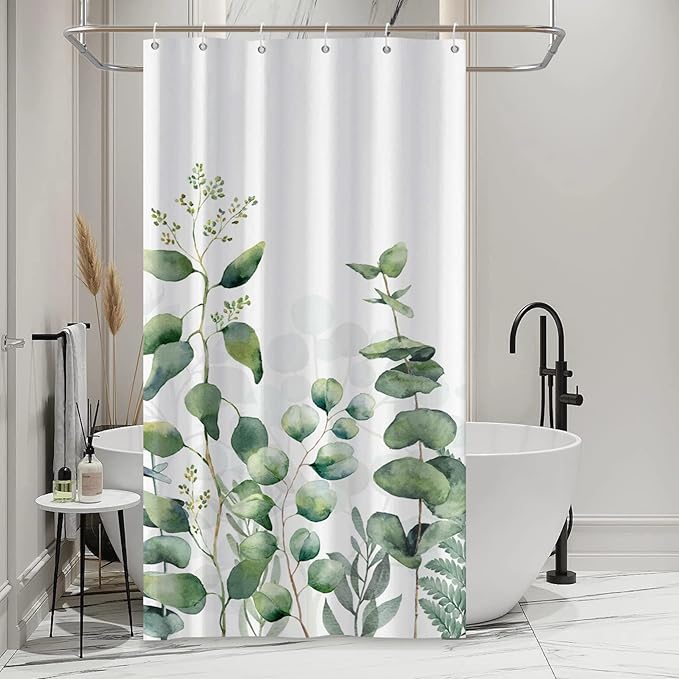 AWERT Small Half Size Stall Shower Curtain with 6 Hooks Shower Stall Curtain 36 x 72 Plant Sage Green Leaves 36 inch Shower Curtain for Bathroom/RV and Camper (Green Leaves)