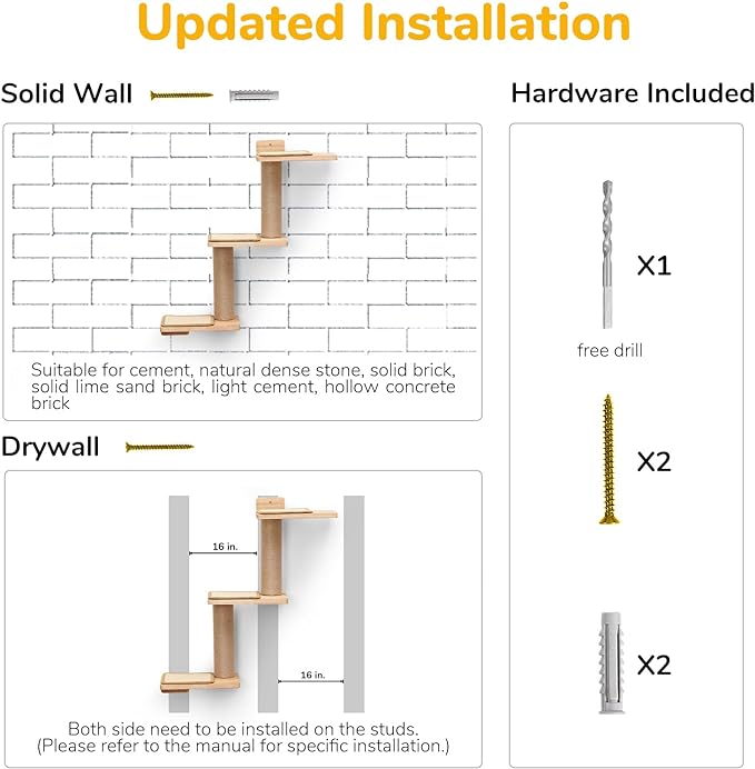 FUKUMARU Cat Wall Shelves, 3 in 1 Transformable Cat Scratching Post Wall Mounted, DIY Cat Wall Jungle and Cats Perch Platform Supplies, Suit for Cats Climb, Play, Nap, Scratch