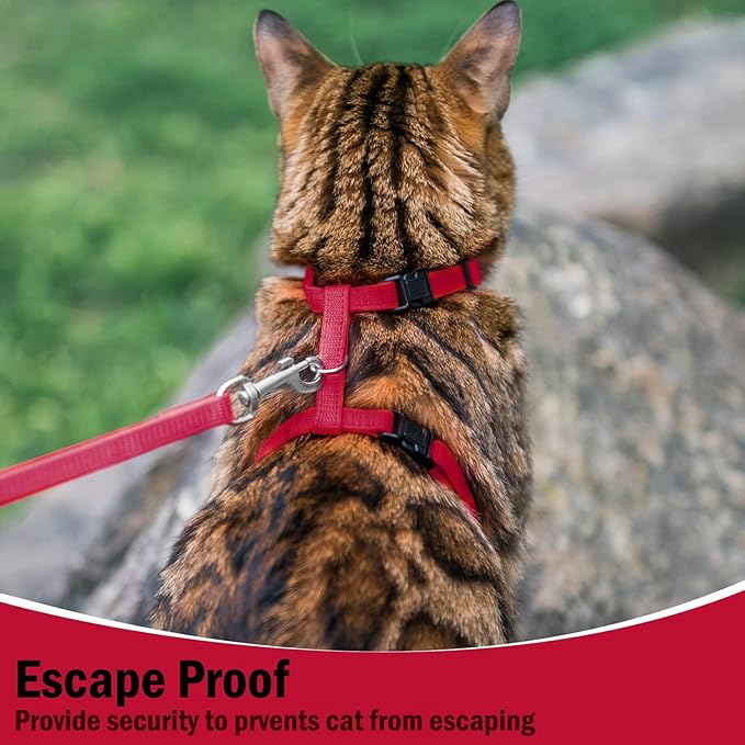 PUPTECK Adjustable Cat Harness and Leash Set Escape Proof Kitten Strap Collar for Walking Travel, Red, M