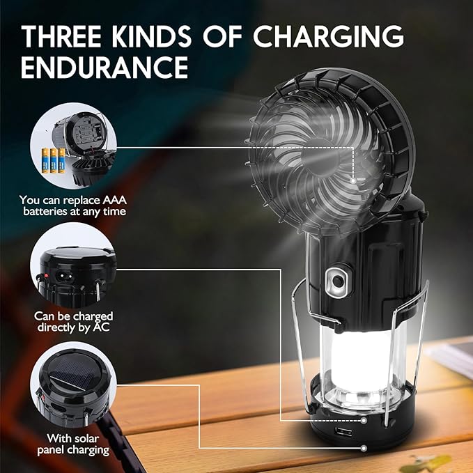2024 Upgrade Solar Powered Camping Lantern with Fan - Stay Cool and Well-lit During Outdoor Adventures with This Versatile Lantern Featuring a Built-in Fan for Added Comfort.