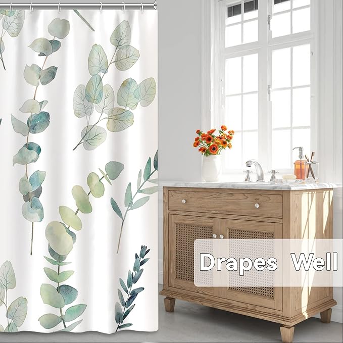 AWERT Small Half Size Stall Shower Curtain with 6 Hooks Green Leaves Shower Stall Curtain 36 x 72 Boho 36 inch Shower Curtain for Bathroom/RV and Camper