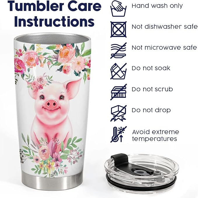 34HD Just A Girl Who Loves Pigs Tumbler with Lid, 20oz Stainless Steel Vacuum Insulated Animal Cup, Farm Animal Gifts for Women Girls Sister Daughter, Pig Birthday Gifts