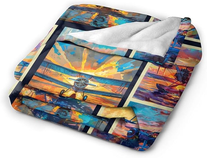 Airplane Decor Stuff Merch Cozy Print Flannel Fleece Soft Plush Fuzzy Warm Lightweight Bedding - Airplane Gifts for Women, Men, Girls, Kids - 60"X50"