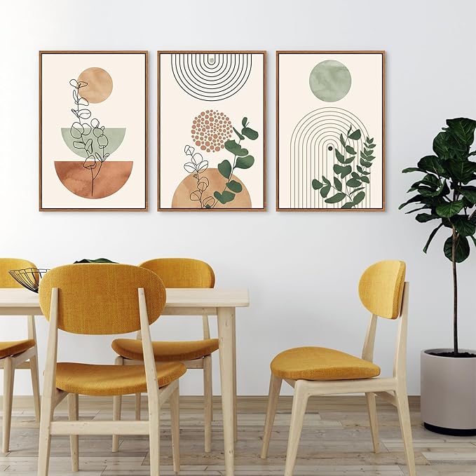 Ausril Boho Terracotta Green Framed Canvas Wall Art Set, Abstract Bohemian Wall Decor, Mid Century Modern Geometric Wall Painting, Neutral Botanical Art Print Living Room, Bedroom, Office 16"x24"x3