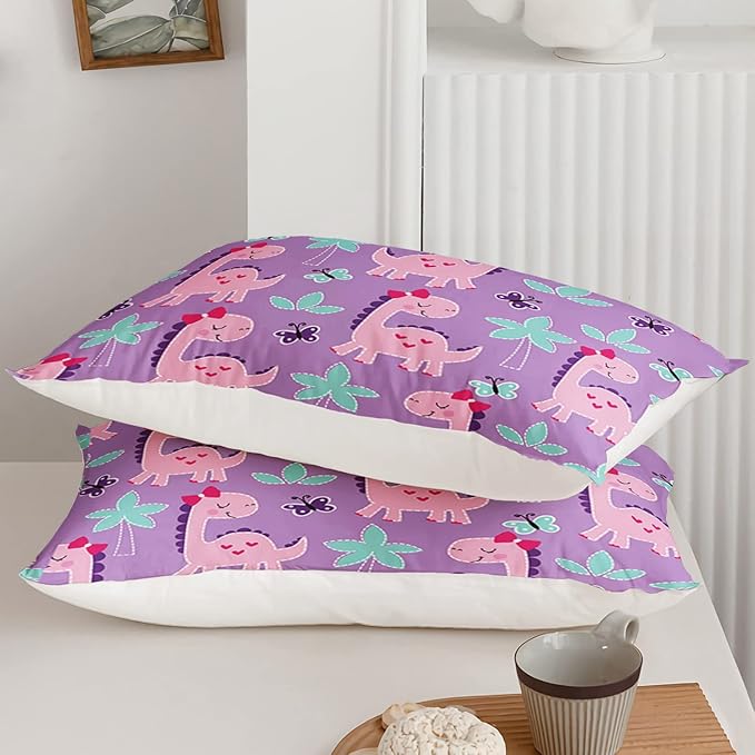 Axolotl Cute Dinosaur Comforter Set Full Size,Girls Bedding Cartoon Dinosaur Bedding Set for Girls Teens Kids Boys Adults Room Decor,Kids Comforter Set All Season,1 Quilt 2 Pillow Cases,Purple