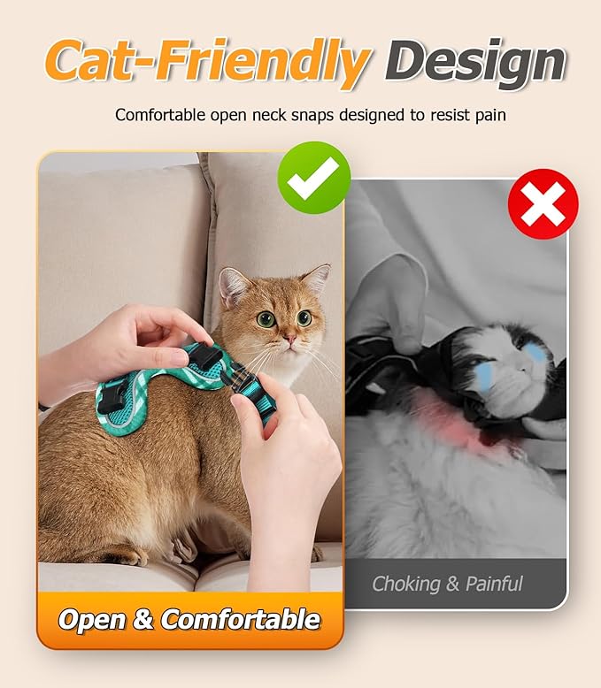 Halypet Cat Harness and Leash Set [H500 Pro Escape Proof Cat Harness for Walking, Adjustable Breathable Soft Travel Cat Leash, Reflective Strips Kitten Harness