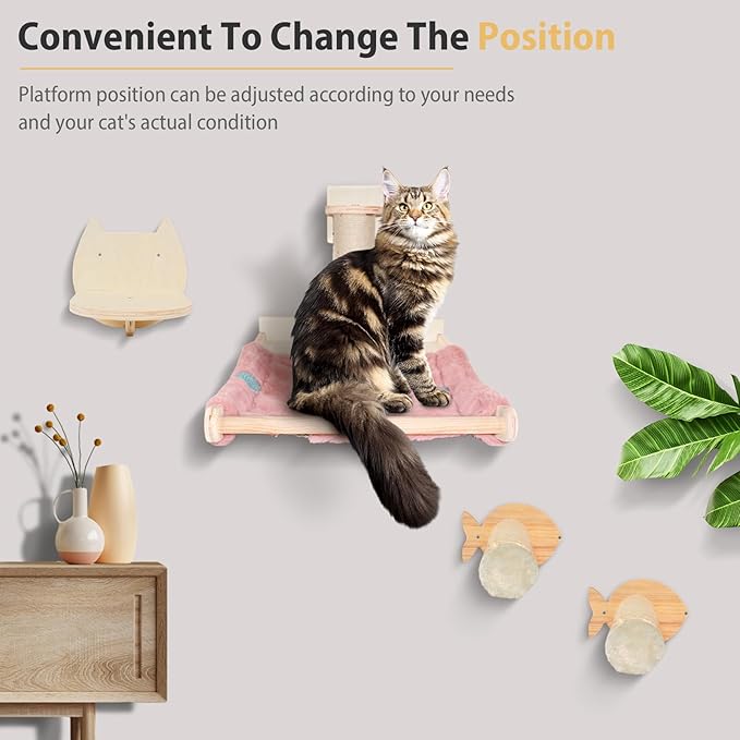 TONY HOBY Cat Wall Shelves, Cat Scratching Post, Wall Cat Hammock, Cat Wall Steps Indoor Playground (4 Pcs)
