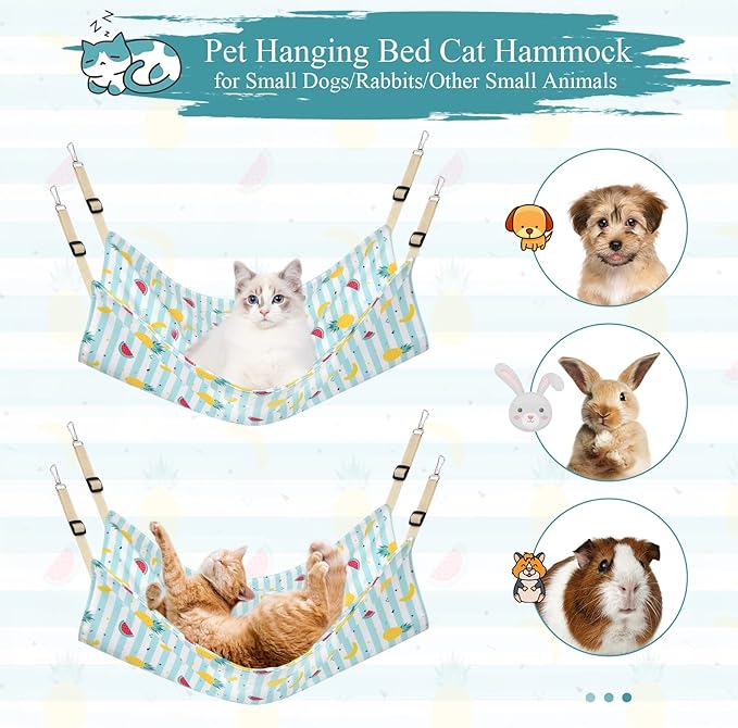 Cat Hammock Bed Cool Summer Hanging Adjustable Pet Hammock Bed for Cats/Small Dogs/Rabbits/Other Small Animals (Blue Fruit)