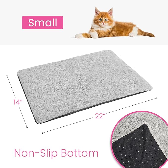 Self Warming Cat Bed, Heated Cat Bed, Noiseless Cat Heating Bed Pad, Self Heating Cat Dog Mat, Extra Warm Thermal Pet Pad for Indoor Outdoor Pets with Removable Cover Non-Slip Bottom Washable (Small)