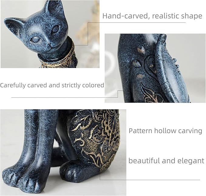 2 Pcs/set Cat Statues Home Decor, Room Decor Cat Figurines and Statues, Couple Cat Statues for Home Decor, Suitable for Living Room Wine Cabinet TV Cabinet Decoration Wedding Gift First Choice (Blue)