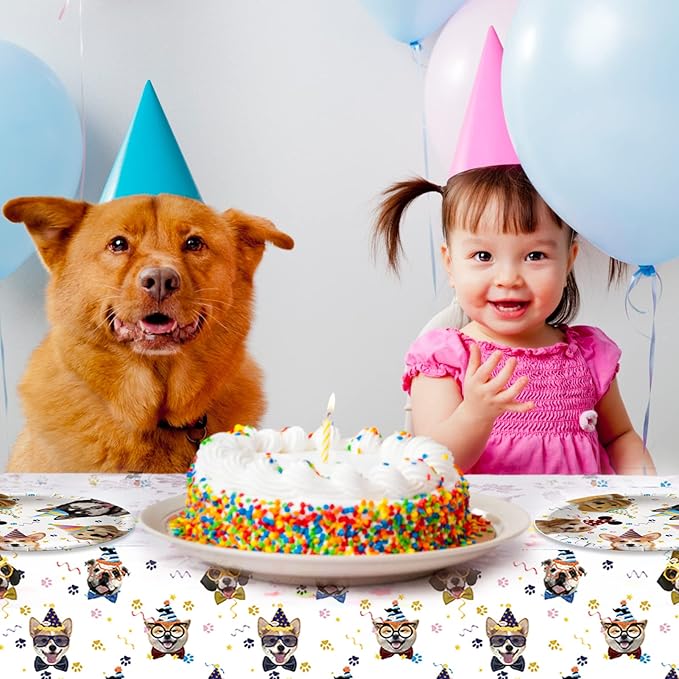 41 Pieces Dog Birthday Party Supplies, Puppy Party Tableware for Kids Party Decorations Includes 20 Plates 20Napkins and 1 Tablecloth for Puppy Theme Party Supplies