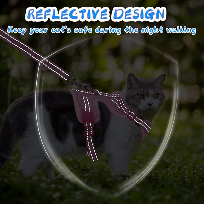 Supet Cat Harness and Leash for Walking Escape Proof, Adjustable Harness for Cats, Easy Control Small Cat Harness for Medium Large Kitten Pink