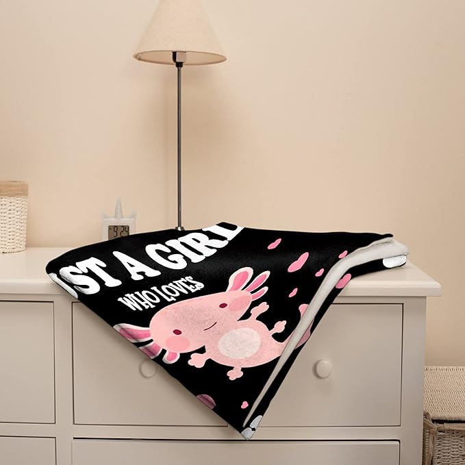 Axolotl Blanket Gift for Girls Teen Kids Lightweight Throws-Just A Girl Who Loves Axolotls Plush Cute Animals Fish Decor Quilt Kawaii Soft Flannel Blankets for Couch Bed Chair-60x80 Inches