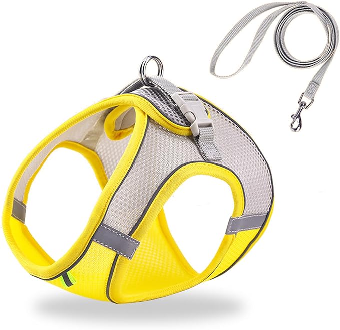 Cat Harness and Leash Set Soft Adjustable Escape Proof Cat Leash Breathable Comfortable Vest Easy to Wear Kitten/Small Dogs Harness for Outdoor Walking Yellow M