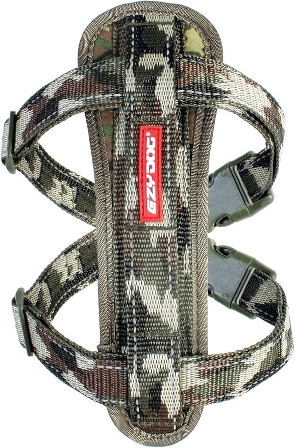 EzyDog Premium Chest Plate Custom Fit Reflective No-Pull Padded Comfort Dog Harness - Perfect for Training, Walking, and Control - Includes Car Restraint Attachment (Small, Green Camo)