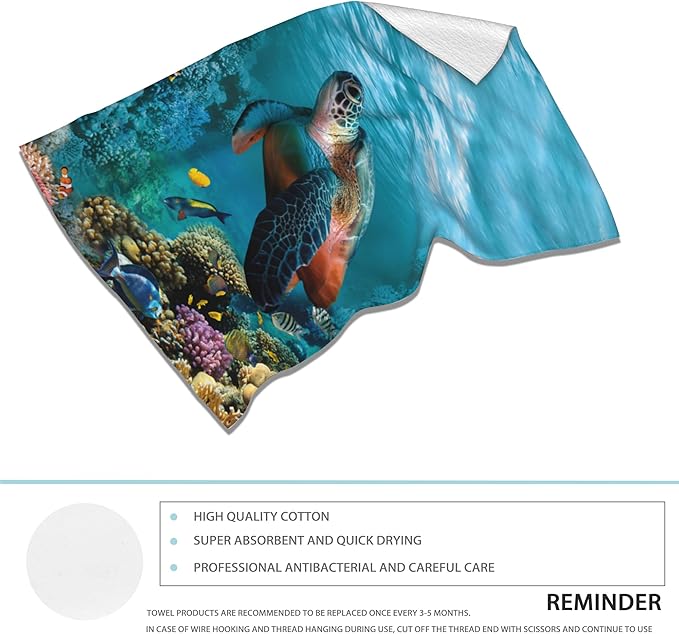 2 Pack Hand Bath Towel,Sea Turtle Fingertip Towel Bathtub Decorative Bath Towel Bathroom Kitchen Towel Set Highly Absorbent SPA Gym Towels 14x28 Inch