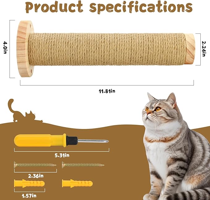 Cat Wall Steps, 11.8 Inch Cat Wall Furniture Drywall, Wall Mounted Cat Stairs for Wall Mounted with Jute Rope Scratching Cat Shelf 2 of Pack (2 Cat Steps)