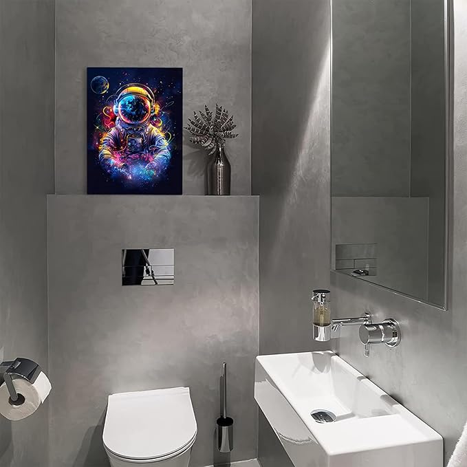 Astronaut Decor Wall Art Spaceman Wall Decor Astronaut Poster Spaceman Pictures for Wall Galaxy Canvas Print Painting Framed Artwork for Bathroom Bedroom Living Room 16"x24"
