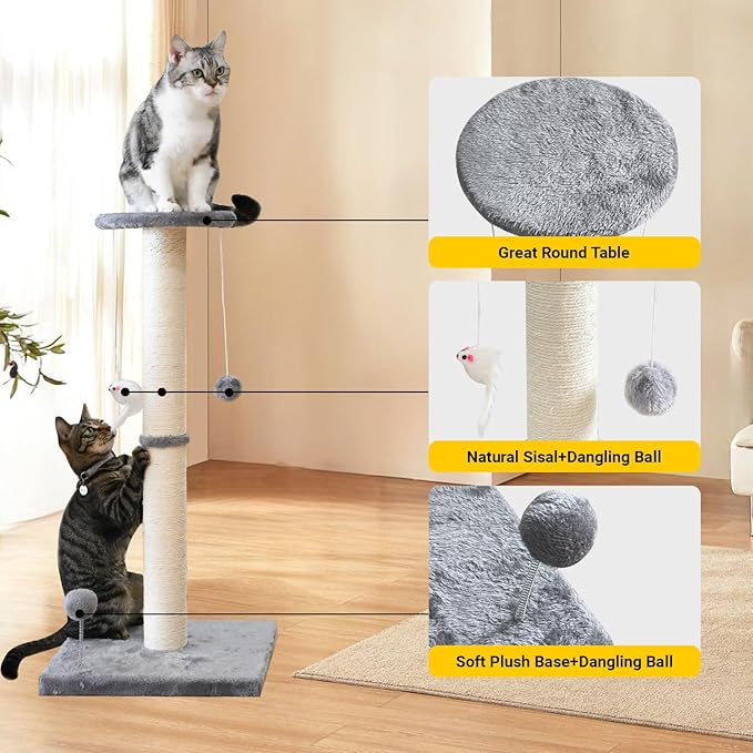 KINGROCK Tall Cat Scratching Posts for Indoor Cats,Cat Scratching Post with Plush Toys for Kittens or Smaller Cats,Premium Sisal Post for Cats at All Ages with Reinforced Stable Base
