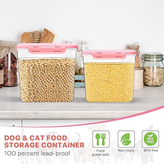 3 Pieces Animal Food Storage Containers, Plastic Dog Food Storage Container with Spoon, 4 Seal Buckles Pet Food Storage Containers for Dog Cat Treats(3.8 L+ 2.3L +1.2L)