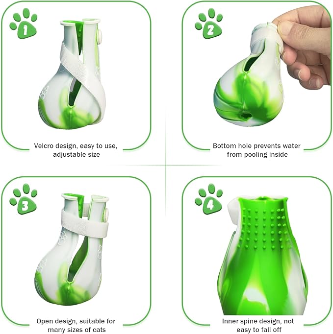 4 Pcs Cat Boots for Cats Only Cat Claw Covers Silicon Cat Mittens to Prevent Scratching Cat Booties for Bathing Nail Clipping Barbering Treatment (Green&White)