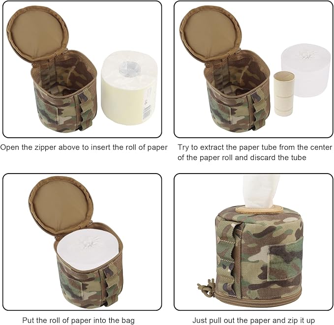 AOUTACC Tactical Roll Paper Storage Bag,Toilet Roll Paper Storage Holder with Molle Mounting Strap,Tissue Cover Organizer for Outdoor Camping,Hiking,Tactical Game-MC03