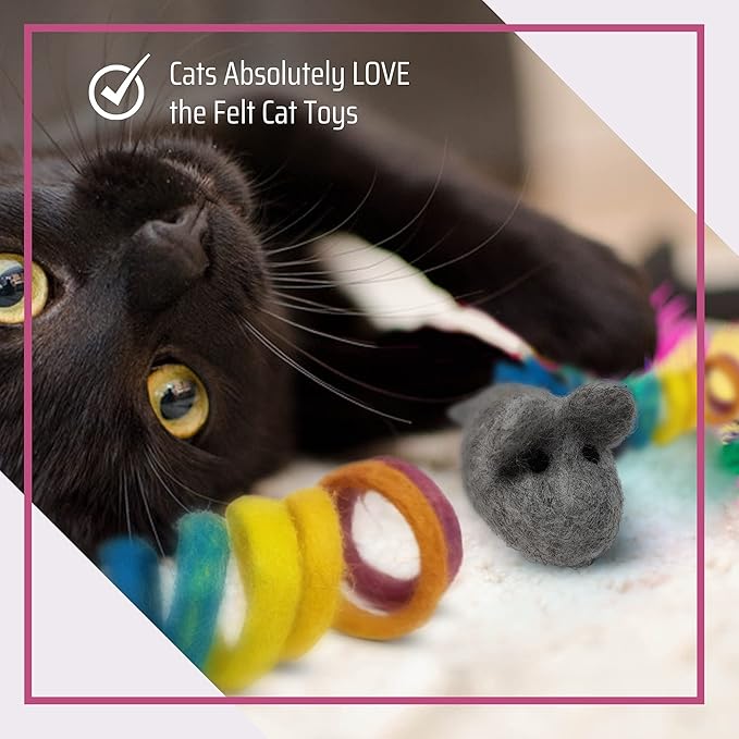 Dragonfly Creek Wool Cat Mat -Fair Trade and Eco Friendly Wool Cat Bed with Felted Wool Cat Toys- Multipurpose Cat Sleeping Bed for Playtime and Napping- Soft and Cozy Felt Cat Cushion