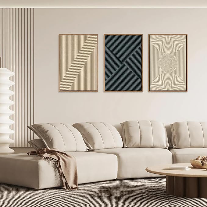 Ausril Boho Abstract Framed Canvas Wall Art Set, Neutral Beige Wall Decor, Mid Century Modern Wall Painting, Large Minimalist Textured Art Print for Living Room, Bedroom, Office 36"x24"x3