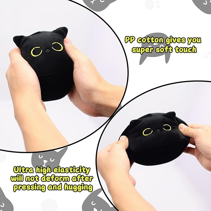 3Pcs Black Cat Plush Toy, Cute Mini Black Cats Stuffed Animals Kawaii Plush Cat Plushie, Soft Small Cat Pillow Stuffed Black Cats Toy for Kids Birthday Home Decoration