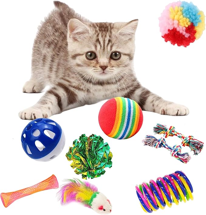 46 PCS Cat Toys for Indoor Cats, Kitten Toys with Cat Spring Toy, Mint Catnip Toys for Cats with Crinkle Cat Toy Mouse Cat Ball Toy for Indoor Cats Kittens Exercise