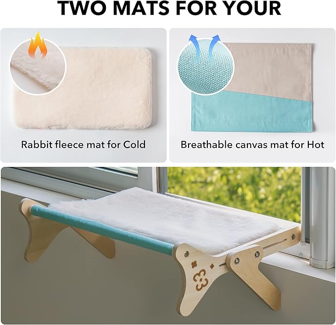 Cat Window Perch Cat Window Hammock Seat for Indoor Cats Sturdy Adjustable Steady Cat Bed Providing All-Around Sunbath Space Saving Washable Holds Up to 40 lbs (2 in 1 Blue with pad)