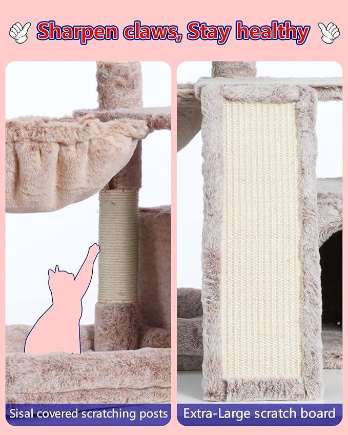 Cat Tree, Cat Tower with condo, Basket, Large Bed, Platform, Scratch Board, Cat Scratching Posts for Indoor Cats, Muchroom GCT002SMU