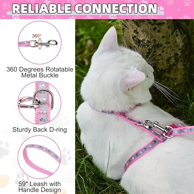 KOOLTAIL Cat Harness and Leash Set Escape Proof with Cat Airtag Holder Collars (3 in 1), Comfortable Lightweight Adjustable Kitten Harness for Small Medium Large Cats Safe Walking & Travel, Pink
