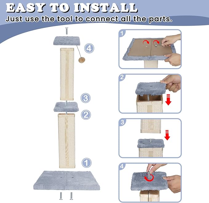 31.1" H Scratching Posts for Indoor Cats Adults & Kitten,Cat Scratching Post,Tall Sisal Cat Scratching Post with Hanging Ball,Grey