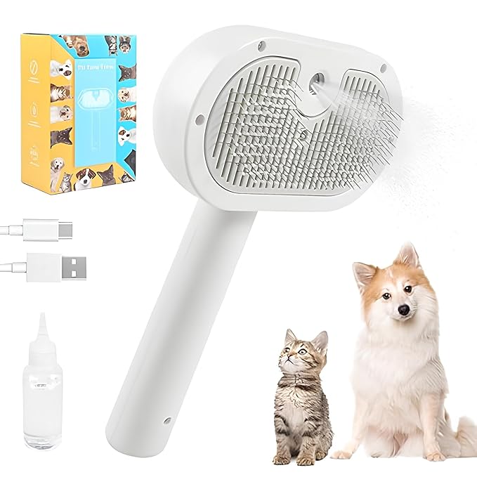 3 in 1 Cat Steam Brush,Pet Spray Hair Removal Comb for Shedding & Grooming, Water Brush for Cats Dogs Small Animals Long Short Haired with One-Click Release Button