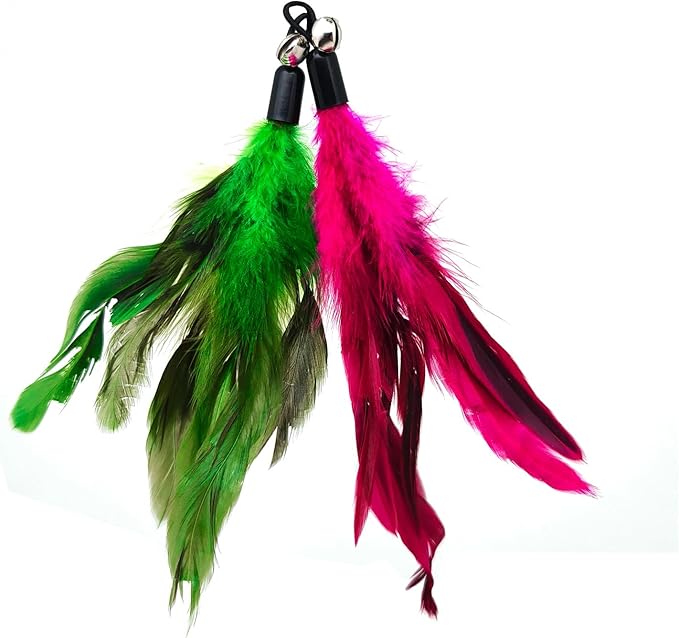 12 Pack Cat Wand Feather Toy Refills with Bells , Natural Feather Replacement for Interactive Cat Teaser Toys, Colorful Cat Wand Attachments, Durable and Safe Cat Toy Accessories for Exercise and Play
