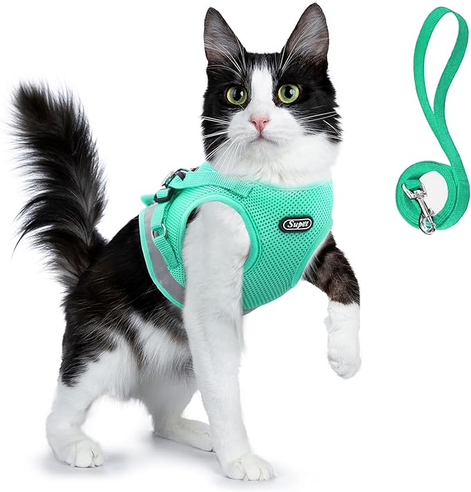 Supet Cat Harness and Leash Set - Soft Mesh Adjustable Cat Vest Harness with Reflective Strap for Walking Cat and Puppy Rabbit