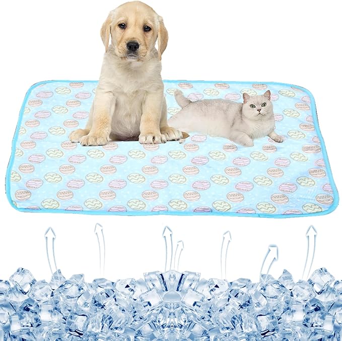 SEIS Dog Ice Pad Ice Silk Cats Kennel Mat Pet Cooling Pad Summer Cool Bamboo Mat Breathable Pad (Blue, L