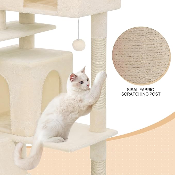 MoNiBloom Cat Tree, 77 Inch Cat Tree Tower with 2 Condo, Tall Cat Tower with Scratching Post, Cat Climbing Tower, Cat Tree for Indoor Cats, Beige
