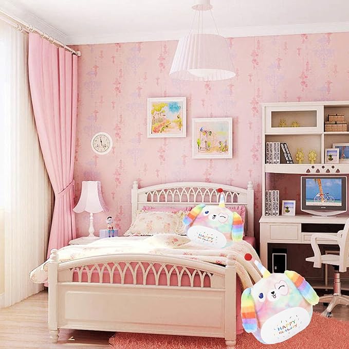 16 Inch Plush Rainbow Dog Stuffed Animal Happy Birthday Dog Hugging Pillow Birthday Dog Plushies Throw Pillow Birthday Rainbow Puppy Anime Gift for Kids and Lovers