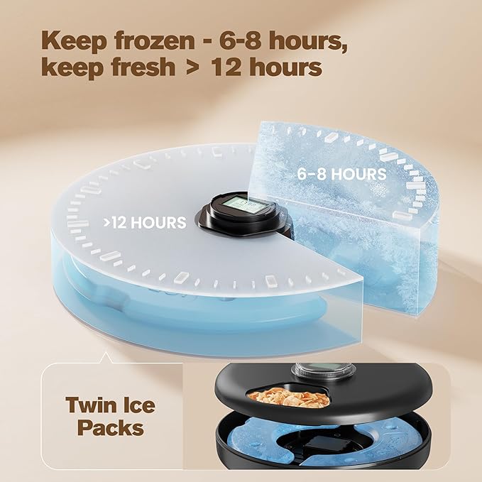 Automatic Cat Feeder Wet Food: Cordless Dog Food Dispenser - Small Pet Fresh Food Refrigerated Container with 2 Ice Packs - Programmable Timer AA Battery Powered Kitten Feeding Bowls - 6 Meals Per Day