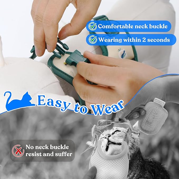 Supet Cat Harness and Leash for Walking Escape Proof, Adjustable Harness for Cats, Easy Control Small Cat Harness for Medium Large Kitten Lattice Crocodile Green M